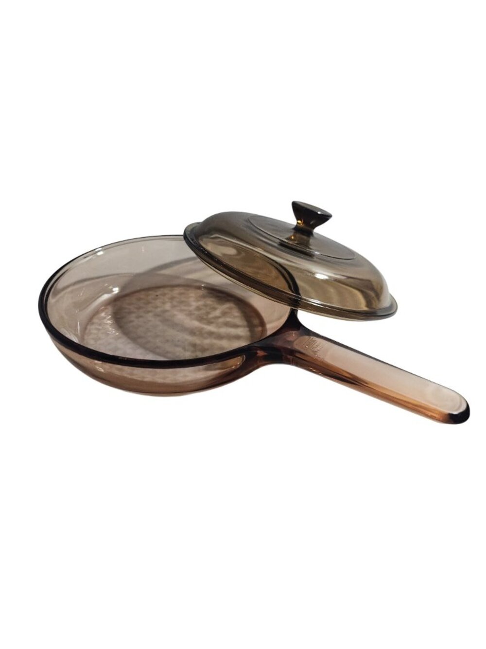 Pyrex Visions Amber Skillet w/ lid 7" France CorningWare cookware brown retro ki
